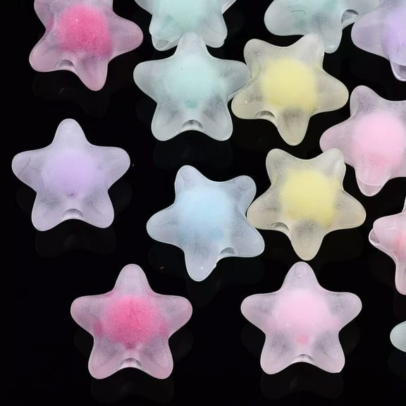 GKNET 100pcs Acrylic Pastel Star Beads Transparent Frosted Colorful Kawaii Bead 11mm