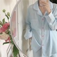 thumbnail image 2 of Conjunto de pijama con bolsillo para mujer, de 2 piezas ropa de dormir, pantalones de manga larga, traje con botones, ropa de noche de Color sólido, 2 of 4