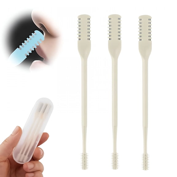 FACEGA 3Pcs 2-in-1 Nasal Hair Cutter,New Double Sided Nose Hair Knife,Nostril Hair Remover Tool,Portable Manual 360° Rotating Nose Hair Trimmer for Women Men (Beige)