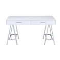 thumbnail image 4 of Benzara Rectangular Two Drawers Wooden Desk with Saw horse Metal Legs, Silver and White, 4 of 6