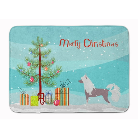 Chinese Crested Merry Christmas Tree Machine Washable Memory Foam Mat