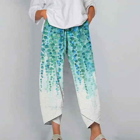 

HOMBOM Scrub Pants for Women Summer Fashion Elastic Waist Buttons Printing Thin Stretch Skinny Pants Trousers Light Blue M(6)