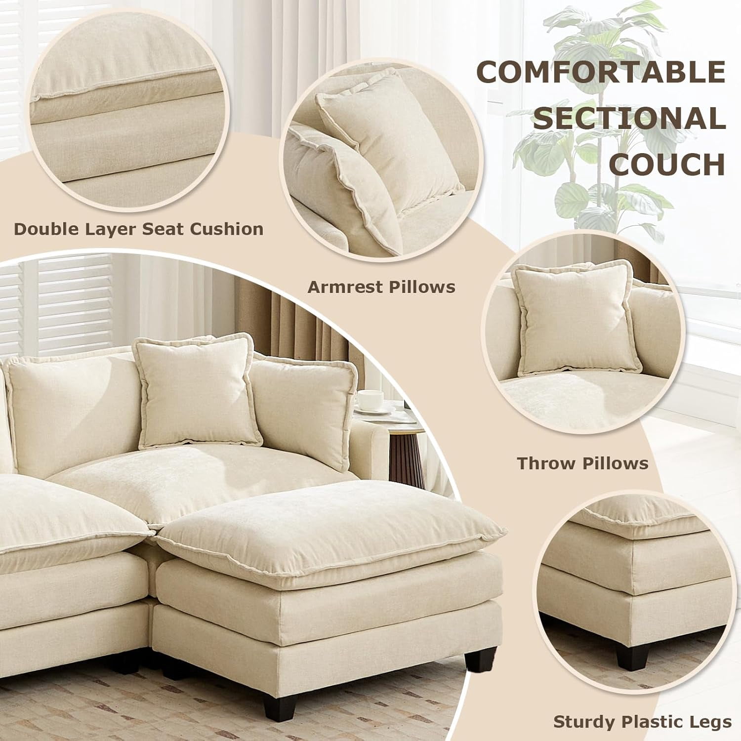 YWEN 77.95" Chenille Sectional Sofa, Comfy Modular Loveseat Sofa, Modern 2-Seat Couch Deep Seat Sofa Set for Living Room,Beige