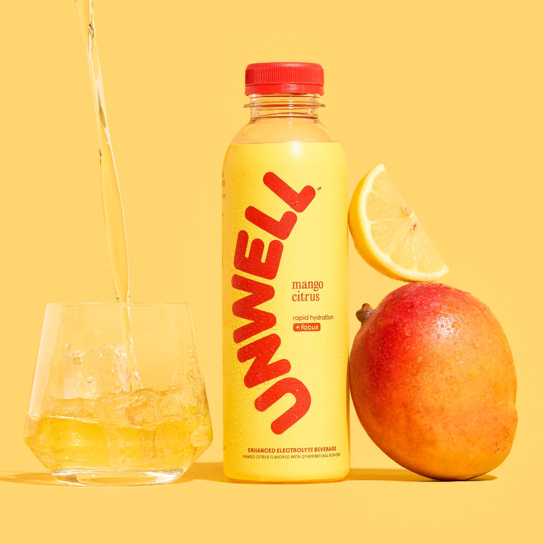 Unwell Hydration Electrolyte Drink for Rapid Hydration + Focus – Mango Citrus 16.9 fl oz