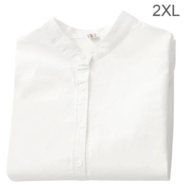 Camisa de mujer Blusa casual de manga larga con botones de color sólido, Blanco, XXL Vogacara AP001197-05B