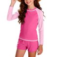 thumbnail image 3 of Ultrave Girls Long Sleeve Swimsuit Quick Fit Top Matching Shorts Bathing Suit Color Block Swimming Suit for 12-16Y, 3 of 8