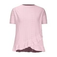 thumbnail image 5 of QATAINLAV Women's Summer Casual Eyelet Flowy Tee Shirt Loose Fit Tiered Lace Short Sleeve Shirts Blouse Loose Fit Crewneck Beach Tops Pink M Mother's Day Gifts, 5 of 8