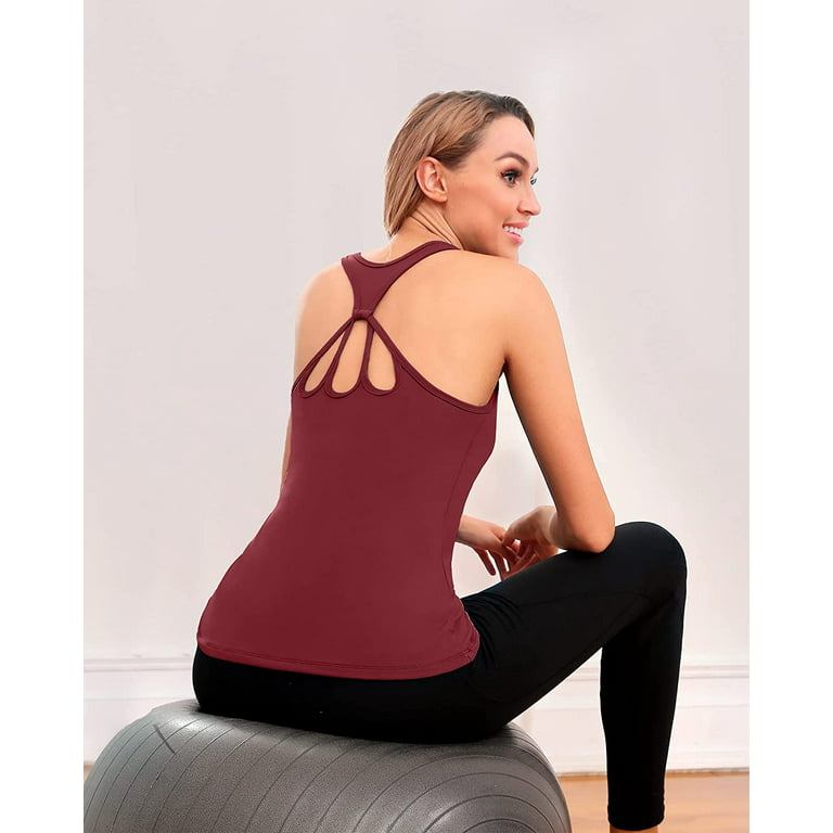 Workout Tank Tops for Women with Built-in Bra Athletic Camisole Strappy  Back Yoga Tanks 