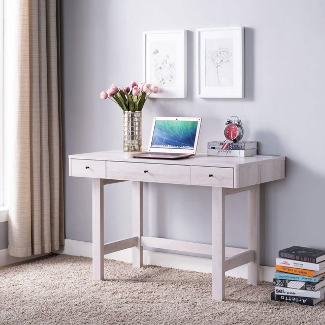Bureau Style Artisan Q-Max avec Trois Tiroirs - Rangement et Commodité en Chêne Blanc Classique