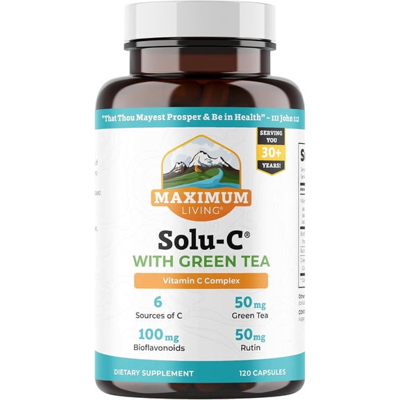 Maximum Living Solu-C with Green Tea - Vitamin C with Bioflavonoids and Rutin - Immune Support -120 capsules