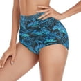 thumbnail image 3 of RELLECIGA Women's Blue Leaf High Waisted Ruched Bikini Bottom Size Medium, 3 of 12