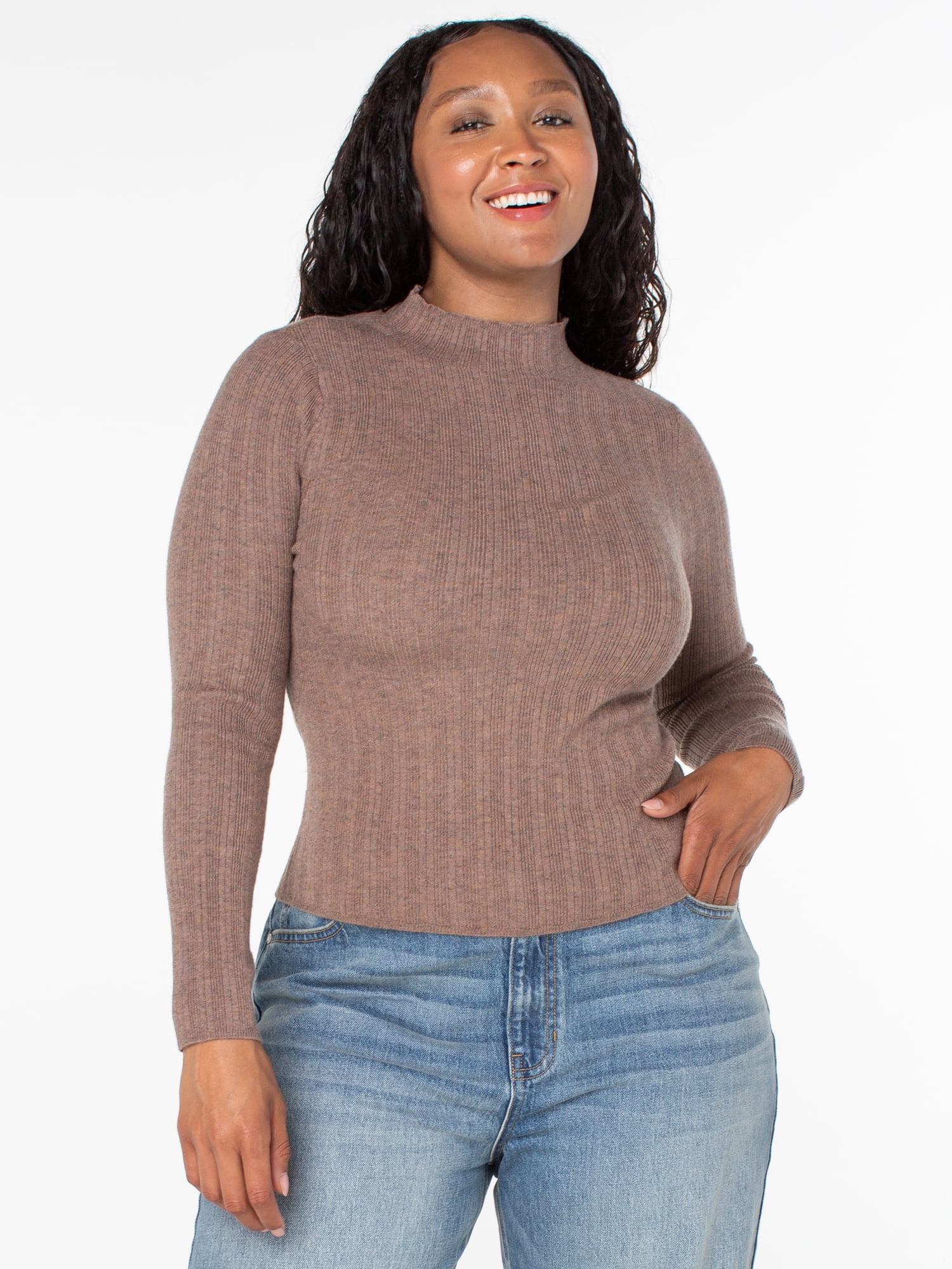Celebrity Pink Women's and Women's Plus Long Sleeve Mockneck Sweater Top, Sizes XS-4X