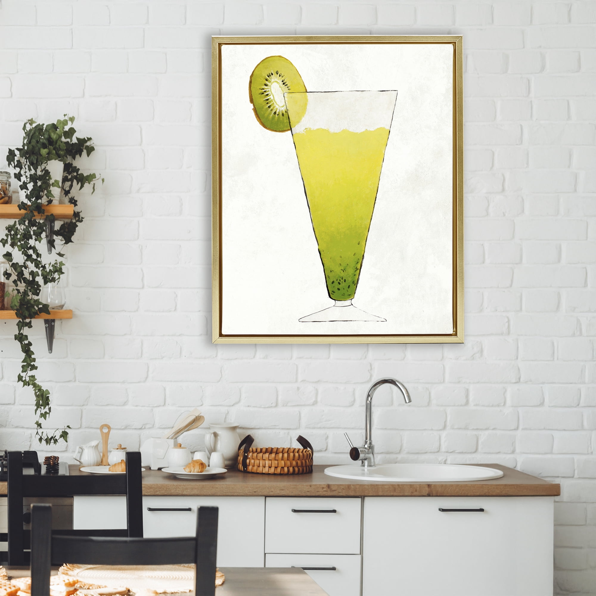 Stupell Industries Summer Cocktail Kiwi Slice Gold Framed Floater Canvas Wall Art, design by Lorenzo Collective