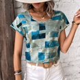 thumbnail image 3 of Camiseta informal de manga corta, cuello redondo y transpirable para mujer - Camiseta con estampado geométrico de verano XXL azul, 3 of 7
