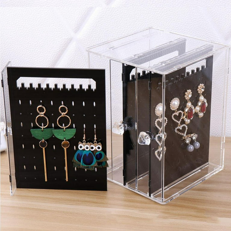 Aebor Acrylic Jewelry Box with 2 Drawers, 5 Clear Hanging Earring Holders,  Velvet Jewelry Organizer, Clear Jewelry Display Storage Case for Woman, for