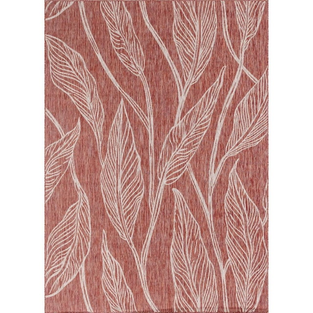 Unique Loom Botanical Collection Tapis d'Intérieur et d'Extérieur à Tissage Plat, 8 Pieds x 11 Pieds 4 Pouces, Rouge Rouille/gris