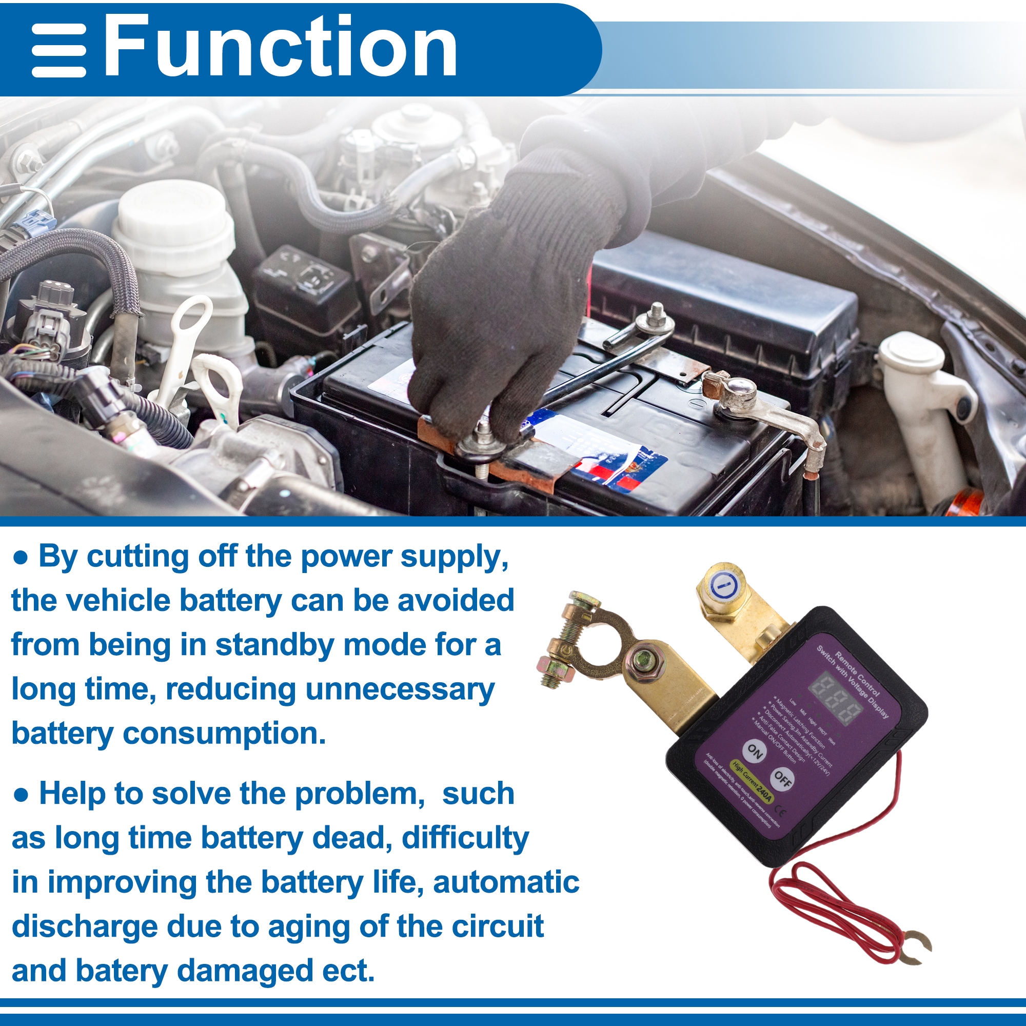 Battery Disconnect Switch 12V Battery Power Cut Isolator Kill Switch ON/Off Batteries Cut Off Switches for Cars Vehicles RVs and Boats 1 Set