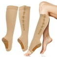 thumbnail image 4 of Zippered Compression Socks, Portable Compression Socks Nylon Washable  For Home Travel For Women Black Splicing,Skin Color Splicing, 4 of 8