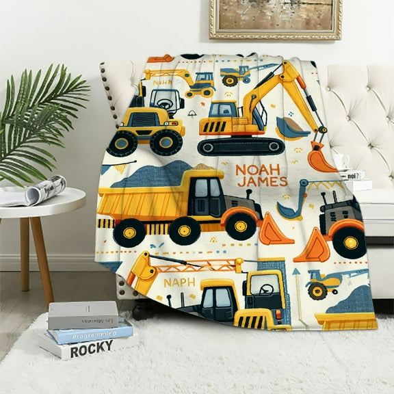 COMIO Construction Trucks Blanket for Toddler Boys Custom Car Lightweight Throws Soft Microplush Flannel Blankets Birthday for Kids Girls Decor Couch