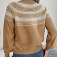 thumbnail image 5 of Lovskoo 2024 Sweaters for Women Long Sleeve Retro Contrasting Cable Knit Lantern Sleeve Pullover Sweater Top Khaki, 5 of 8