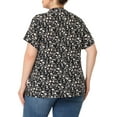 thumbnail image 4 of Agnes Orinda Women's Plus Size Floral Tops Pleated Tie Neck Short Sleeve Casual Summer Blouse 3X Black, 4 of 8