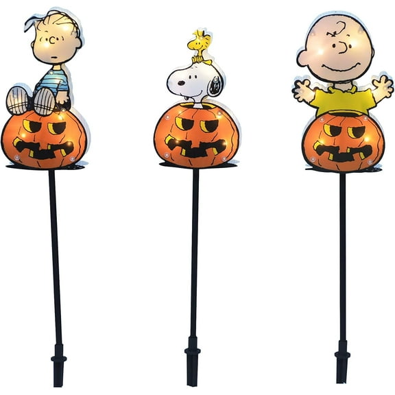 22 Inch 3-Piece Pre-Lit PVC Peanuts Pumpkin Pathway Markers
