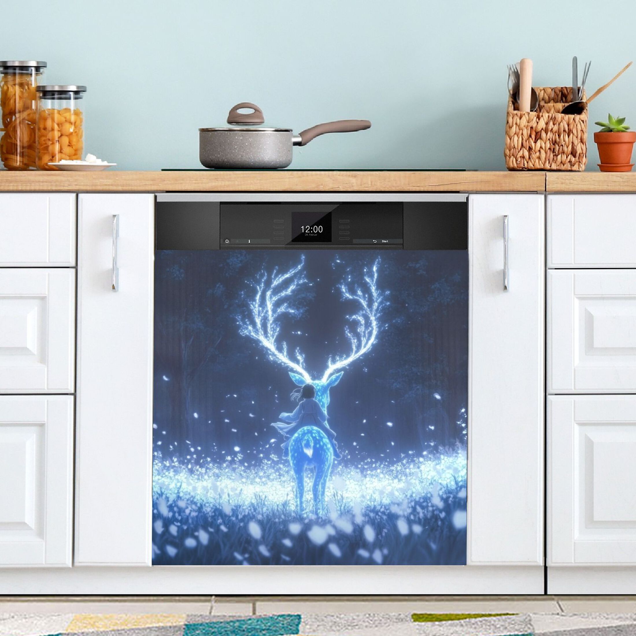Dishwasher Magnetic Sticker 23x26 Inch Refrigerator Magnetic Sticker Washing Machine Magnetic Sticker Kitchen Panel Magnetic Sticker Home Decor Cartoon Blue Elk