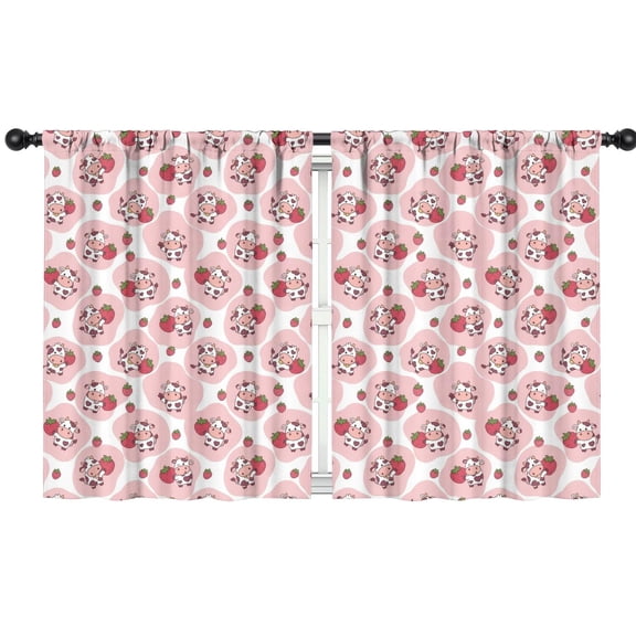 Blackout Kids Curtains,Pink Cow Strawberry Pattern Childrens Insulated Curtains Set Of 2,Bedroom Essentials,Toddler Room Decor 42x54in(106x137cm)