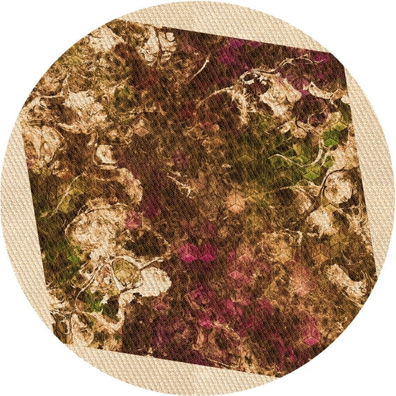 Ahgly Company Indoor Round Patterned Blood Red Brown Area Rugs, 6' Round