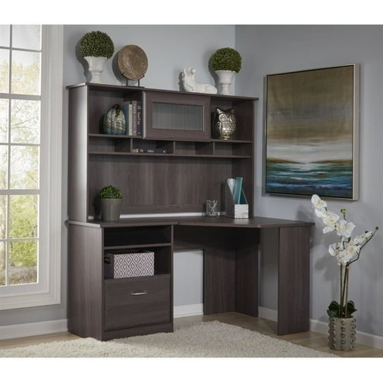 Bush Cabot Corner Desk With Hutch In Heather Gray