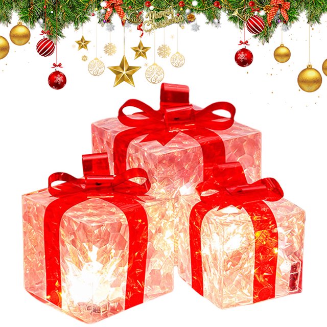 Cajas Navideñas Regalo Juego 3 Iluminadas para Fiestas en Casa