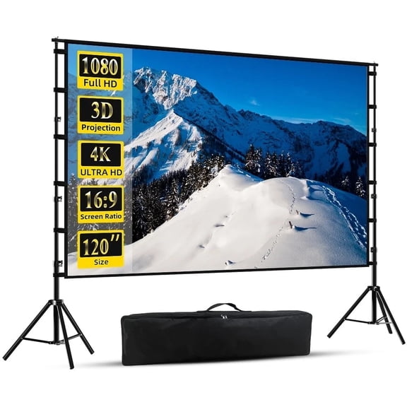 HVKDIEB 120 inch Projector Screen with Stand,16:9 4K HD Portable Projector Movie Screen with Carry Bag for Home Theater Outdoor Indoor