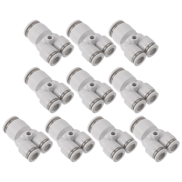 Conectores de aire de empuje 1/2"x5/16"x5/16" en forma de Y, conector rápido de línea de aire de plástico, 10 piezas, tono blanco plateado