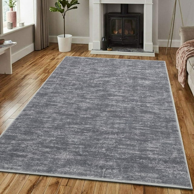 Tapis Uni Moderne 4 X 6 Pi, Tapis Lavable Antidérapant à Poils Courts pour Salon et Chambre