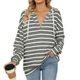 thumbnail image 2 of Winter Striped Drawstring Hooded Long Sleeve Sweatshirt Top for Women Cozy Casual Pullover, 2 of 8