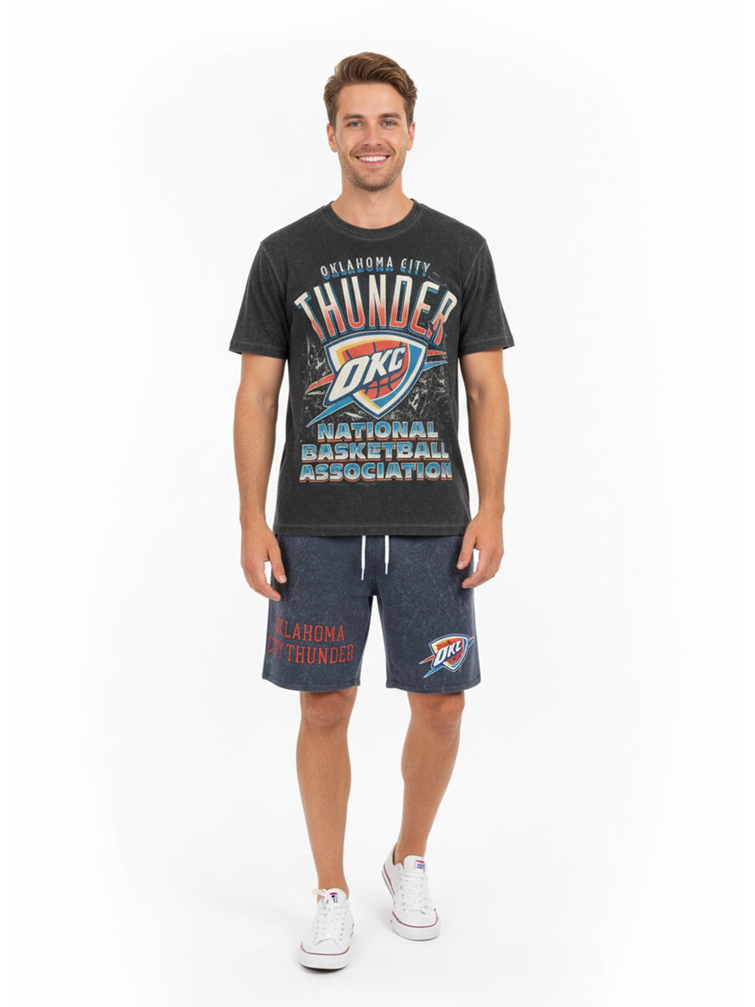 NBA Oklahoma City Thunder Men's & Men's Big and Tall Mineral Wash Graphic Shorts, Sizes XS–5XB