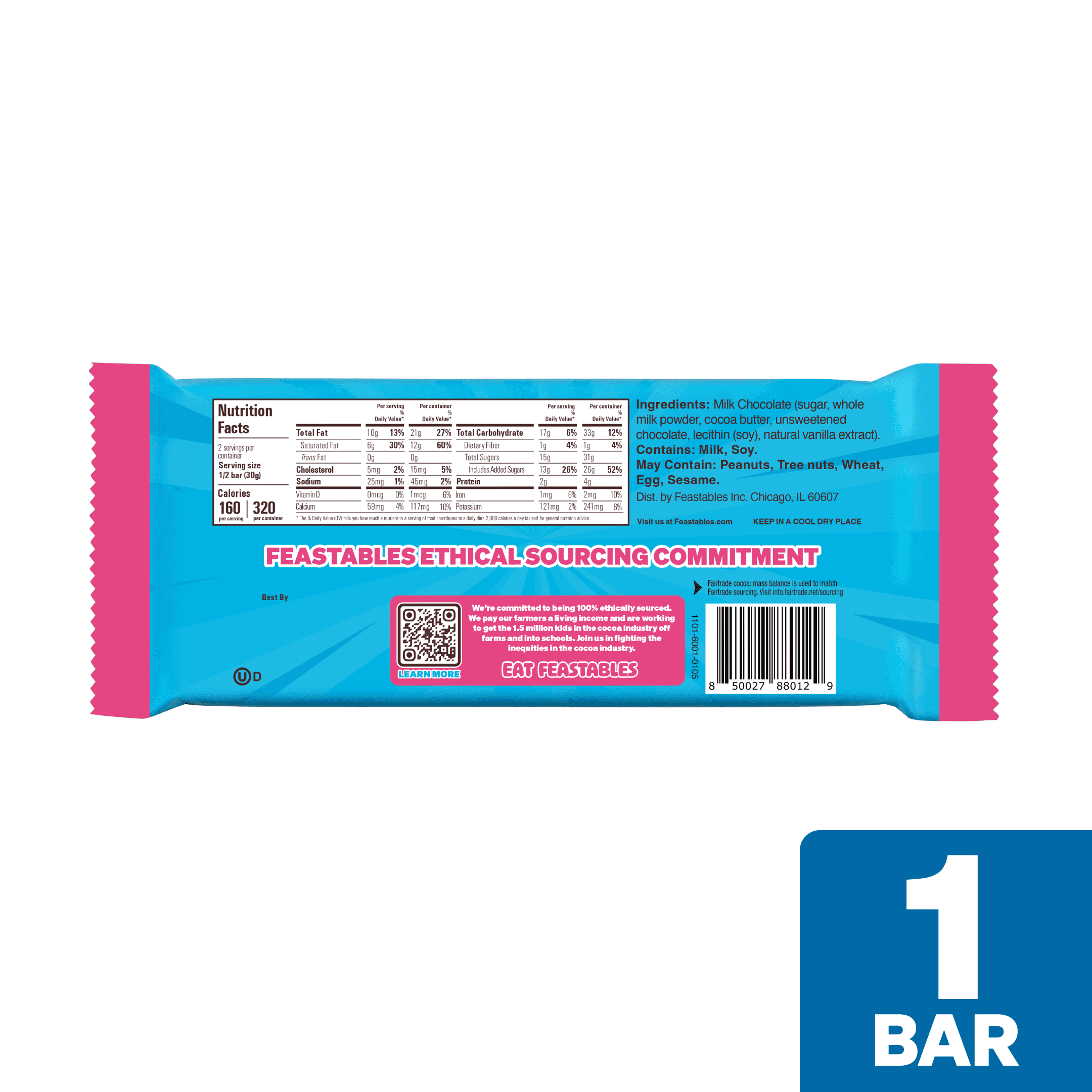 Feastables MrBeast Barra de Chocolate con Leche 2,1 oz (60 G), 1 Unidad