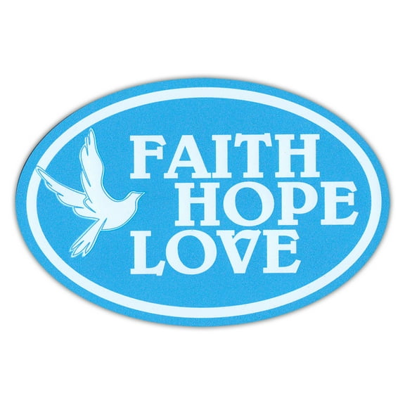 Oval Shaped Car/Refrigerator Magnet - Faith, Hope, Love - Baby Blue w/Dove Design