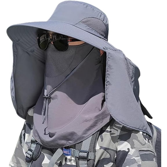 Kukuzhu Sun Hat for Men Fishing Hat, Wide Brim UV Protection Bucket Hat with Neck Flap and Face Cover for Hiking Beach Safari