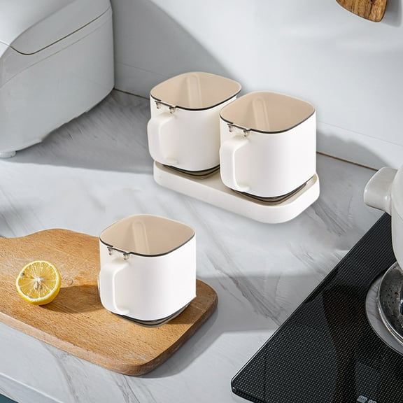 Condiment Jar Spice Container, Sugar and Salt Container Set, Seasoning Box with Base and Handle,for Kitchen, Counter