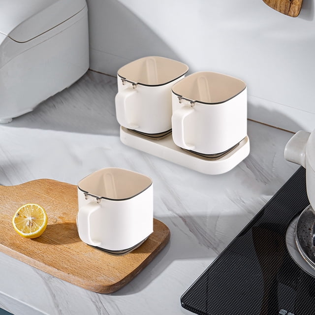 Tarro de condimentos de vidrio con tapa, salero, botella de condimentos de cocina, tarro de condimentos domésticos, bote de aceite, caja de condimentos MSG con cuchara, tarro de condimentos de plástic