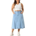 thumbnail image 2 of Agnes Orinda Plus Size Denim Skirt for Women High Waist A-Line Casual Jean Skirts with Pockets 2X Light Blue, 2 of 6
