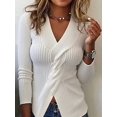 thumbnail image 5 of Sweaters for Women Fall Long Sleeve V Neck Ribbed Knit Sweater Slim Fit Solid Basic Casual Tops White M, 5 of 10