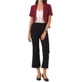 thumbnail image 2 of BLAZER CORTO DE OFICINA PARA MUJERES CHIC CON SOLAPA Y MANGAS CORTAS, ABIERTO EN FRONTAL, COLOR ROJO VINO, 2 of 6