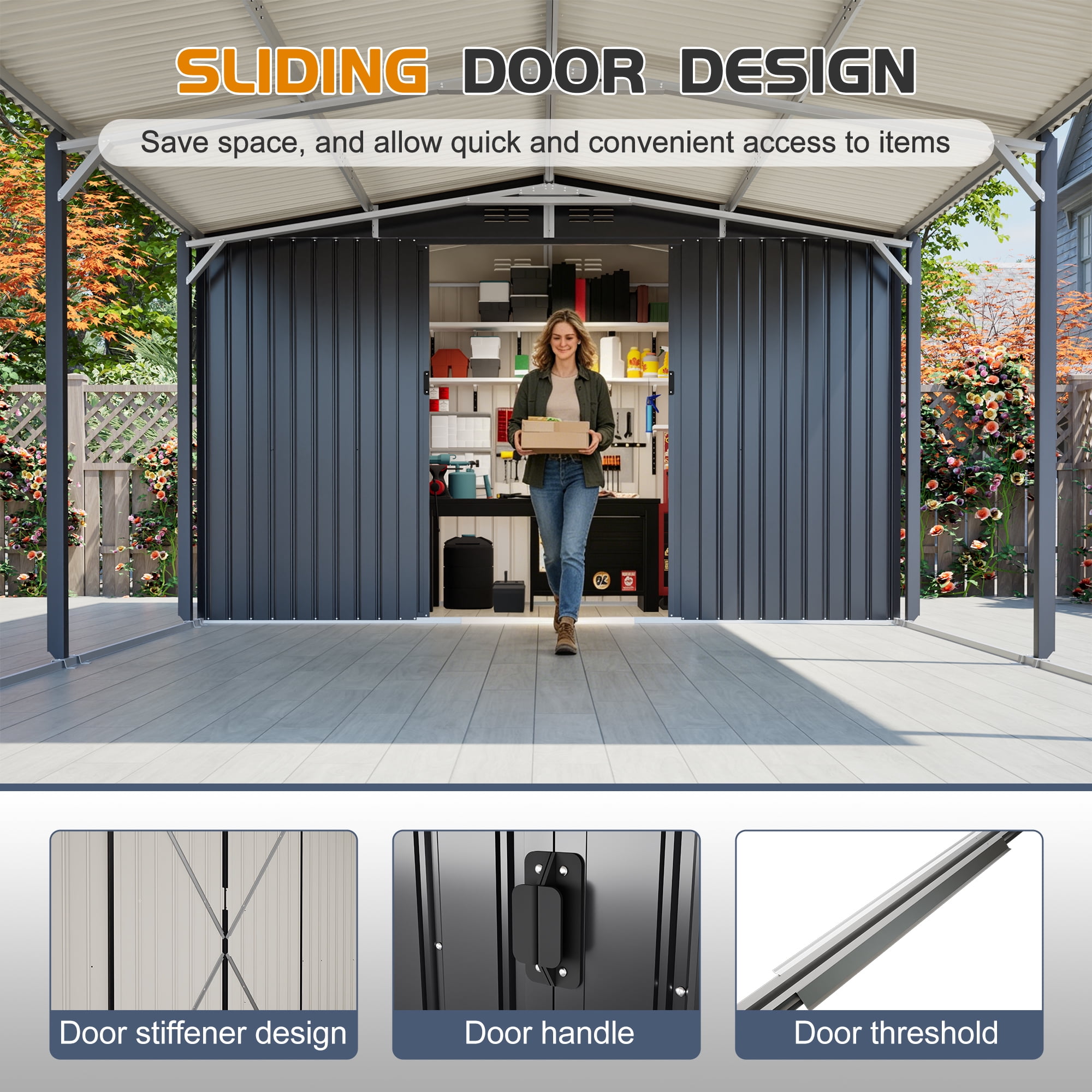 DTTRA 12x23 FT Metal Carport and Storage Shed Combo, Heavy Duty Steel Garage Shelter with Sliding Door, UV Panel, Air Vents & Sloped Roof for Car, Boat and Tractor, Gray