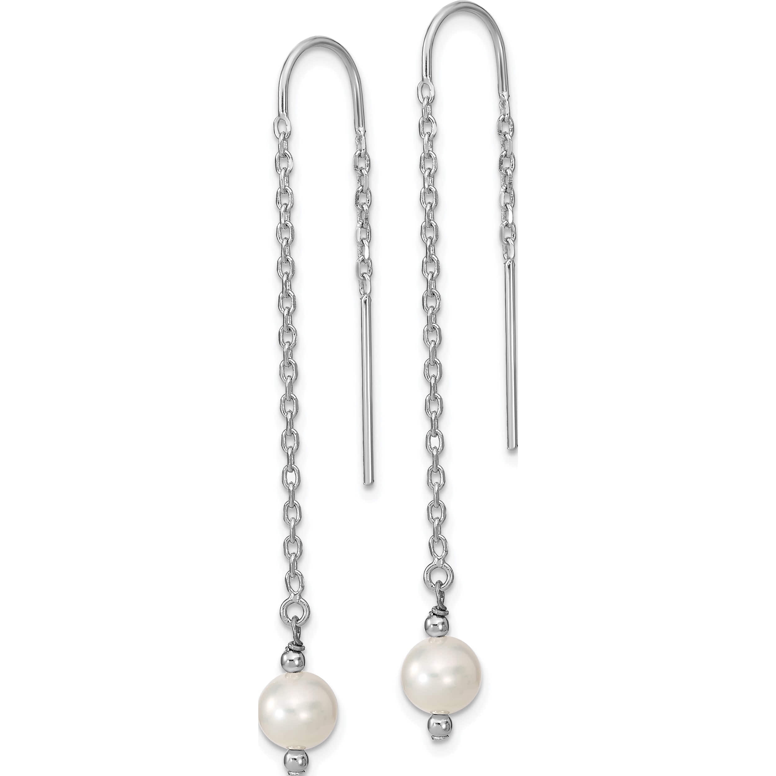 Sterling Silver Rhodium-Plated 6-7mm White Fwc Pearl Threaded Earrings (61 X 6.23) Made In Canada qe13083