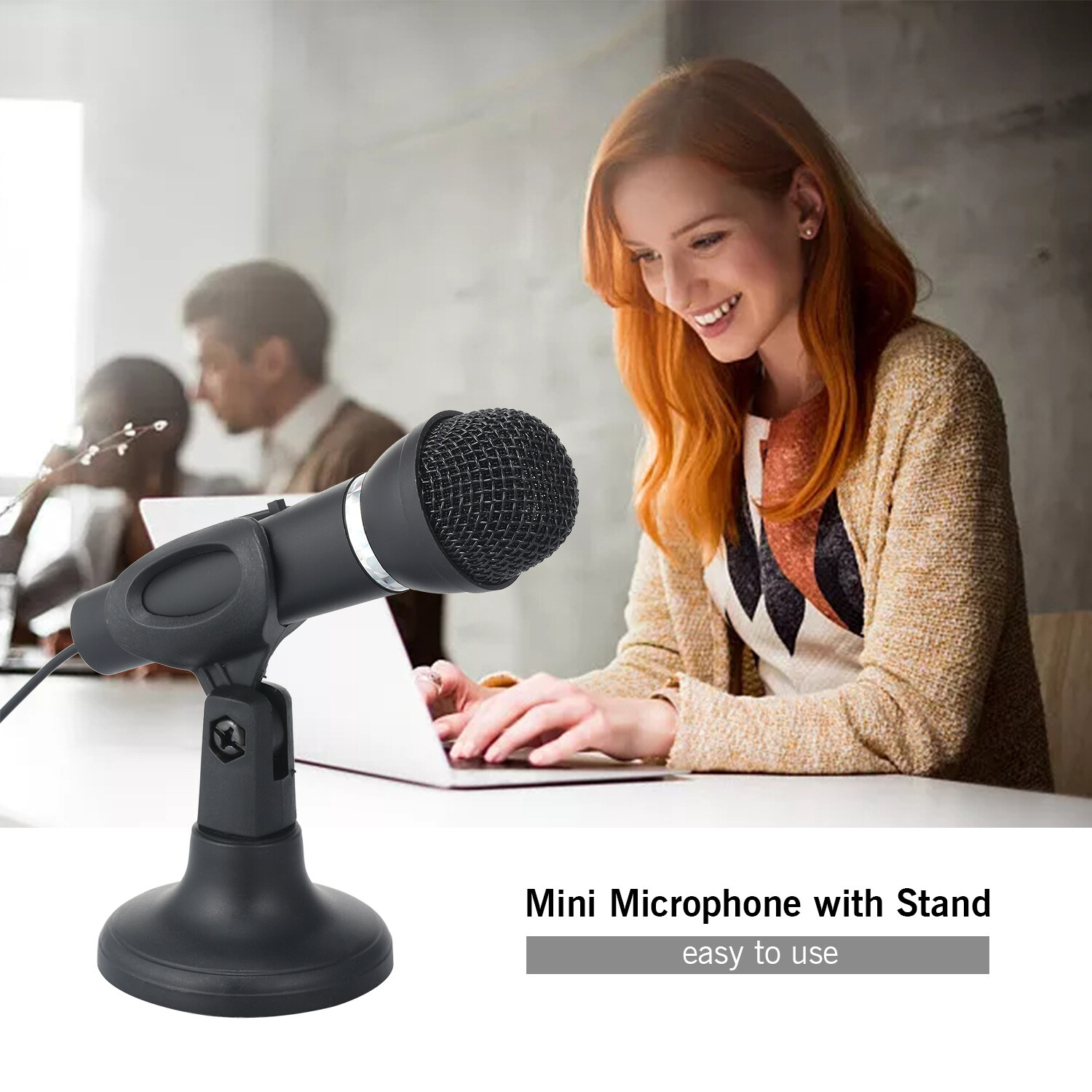 Mini Microphone with Stand 3.5mm Jack Desk Microphone for Computer Gaming Recording Chatting Singing Meeting