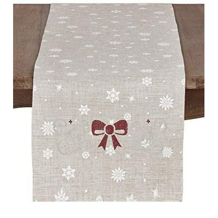 

Fennco Styles Holiday Snowflake and Bow Table Runner 16 W x 70 L - Natural Festive Table Cover for Christmas Dining Table Family Gathering Banquets and Special Events