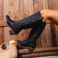thumbnail image 6 of Dakaela Knee High Boots Women Chunky Heel Wide Calf Riding Fall Boots Buckles Vintage Western Cowboy Cowgirl Boot Black 8, 6 of 8