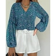 thumbnail image 2 of FreshPretty Women Casual Boho Blouse Dressy Floral Puff Long Sleeve Shirts V Neck Lightweight Chiffon Summer Fall Tops, 2 of 5